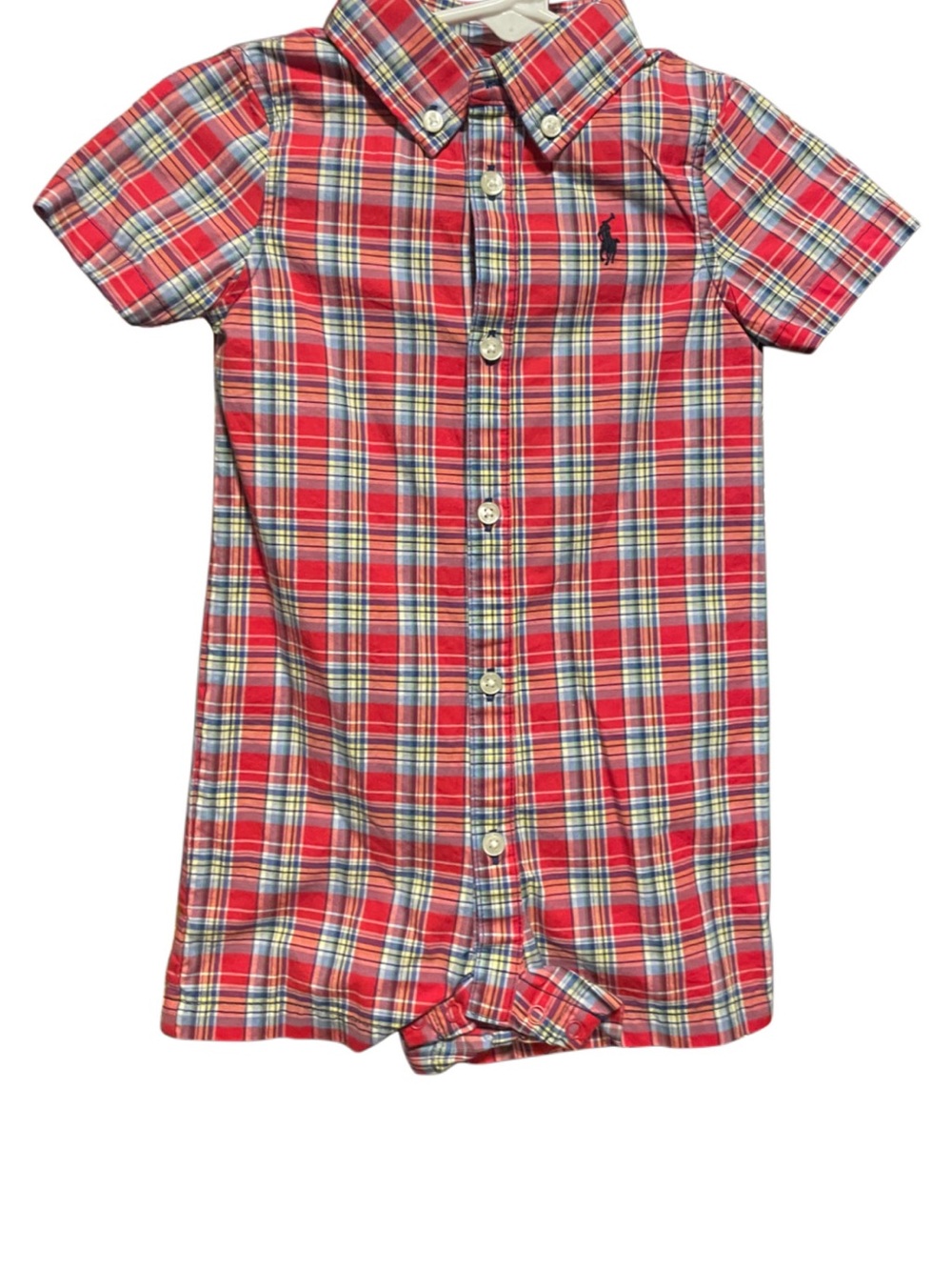 Ralph Lauren Red Plaid Short-Sleeve Button Romper 9Mo